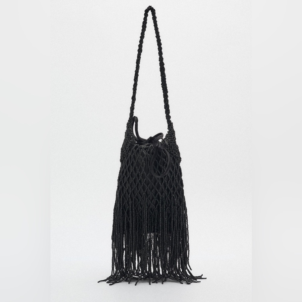 Zara Beaded Shoulder Bag - Black NWT